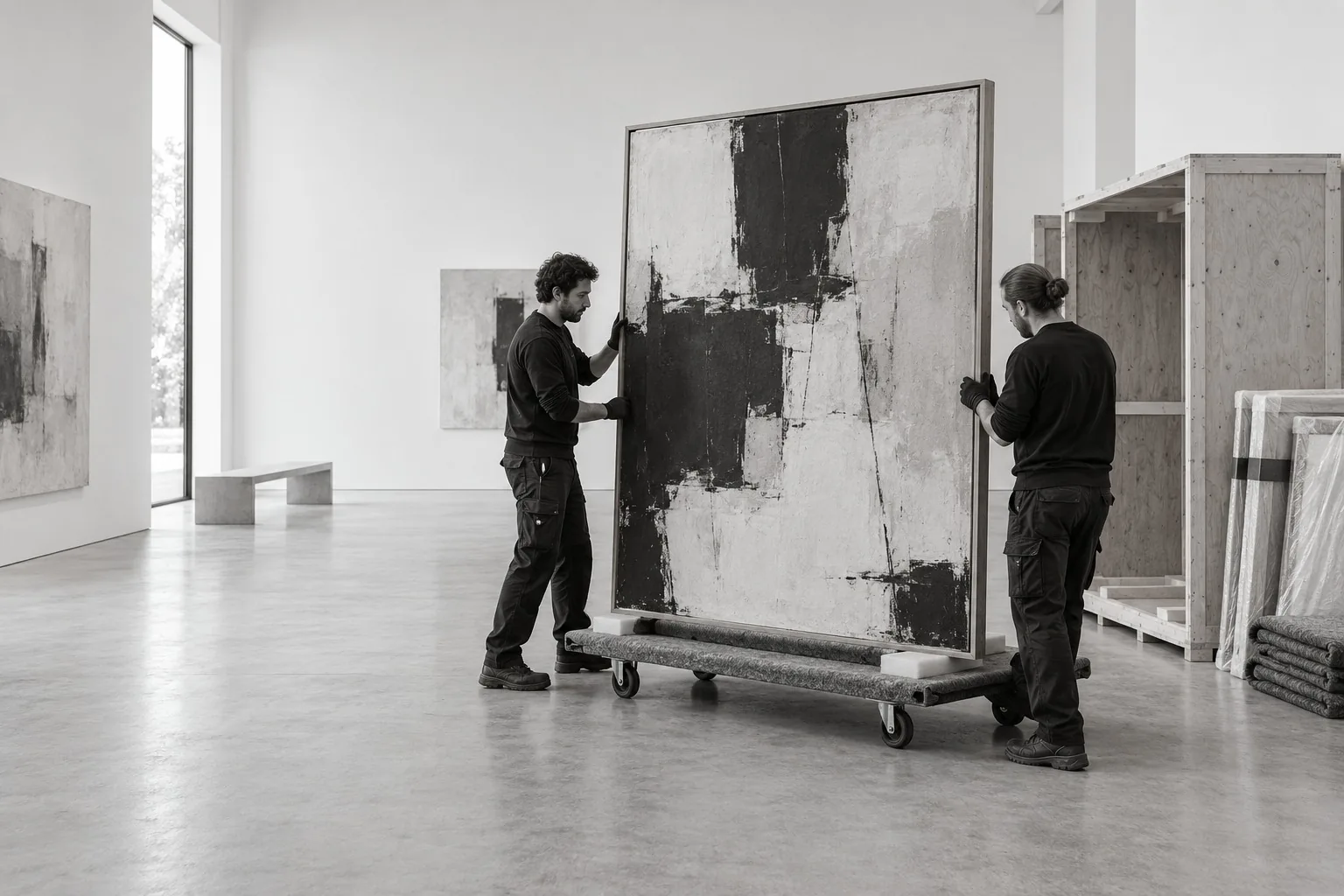 Illustration : préparation d’une œuvre dans une galerie